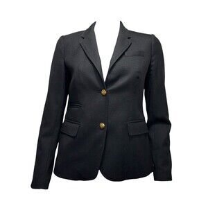 J.Crew Schoolboy Blazer Size 2 Black Wool Gold Buttons Pockets Preppy Academic